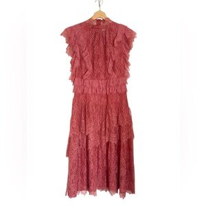 Rachel Parcell Eyelash Lace Rust Romantic Party Tiered Midi Dress size 8